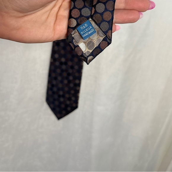 Men’s Silk Tie Haines & Bonner of London Handmade Brown Polka Dot - Picture 8 of 14